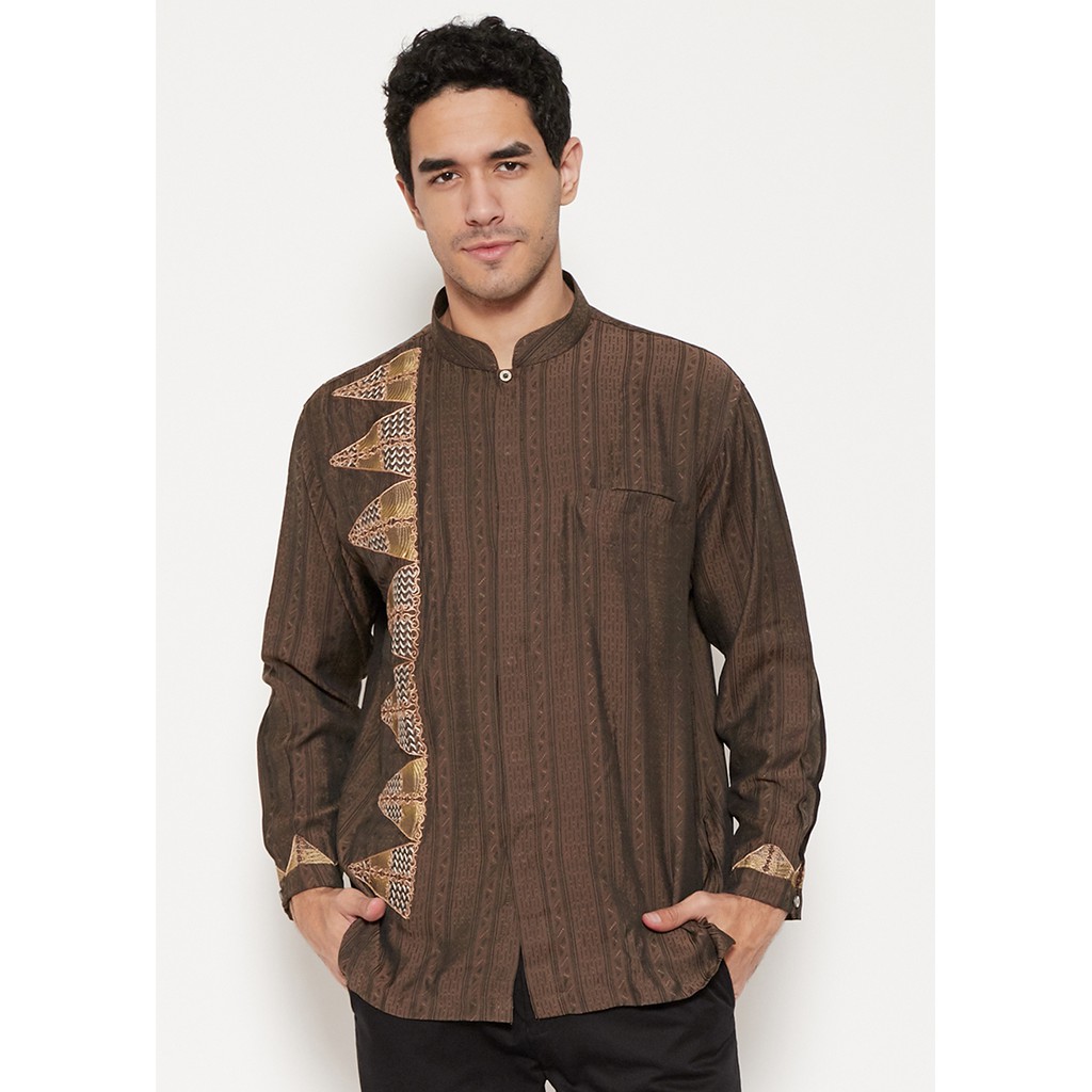 AL-AROFI Baju Koko Pria - Korfez Cotton Shirt Brown