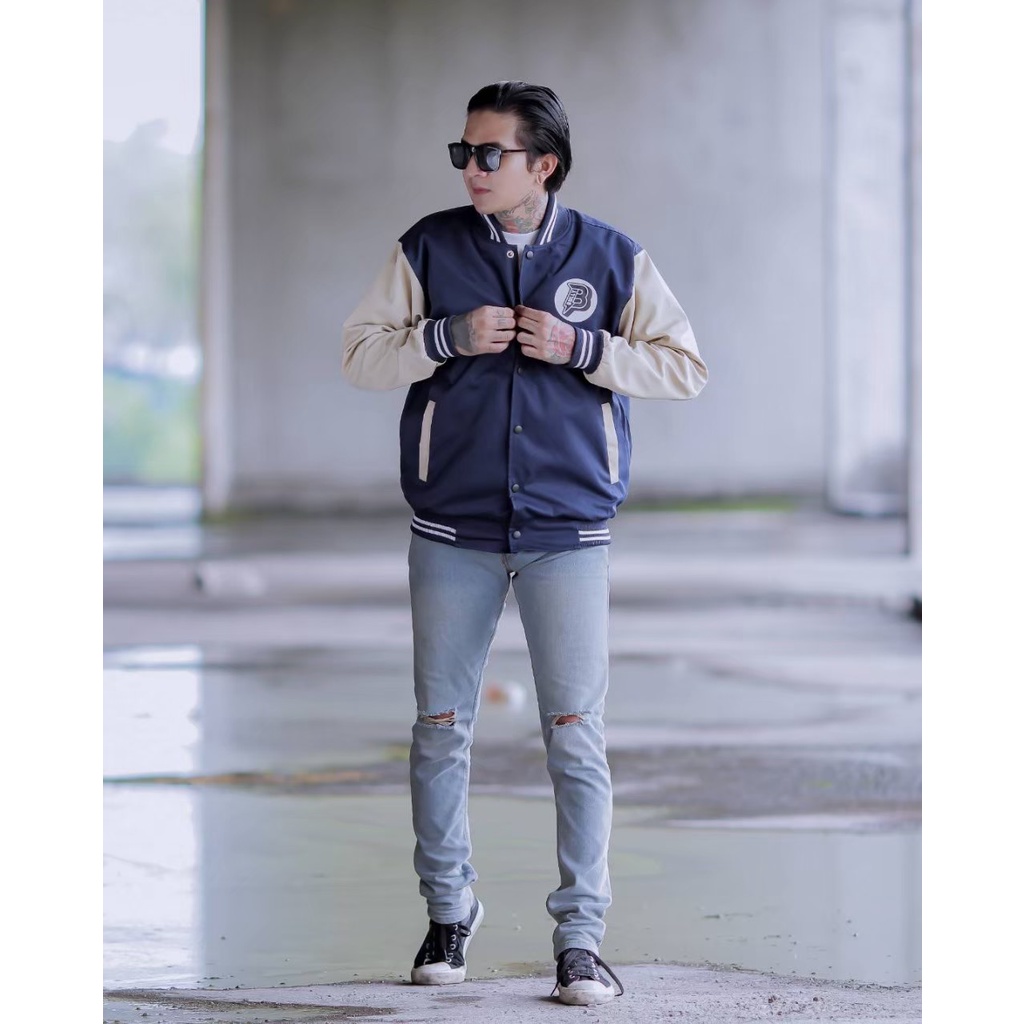 Jacket Varsity Pria B navy Bully Inside Soft Cotton Top Quality brand