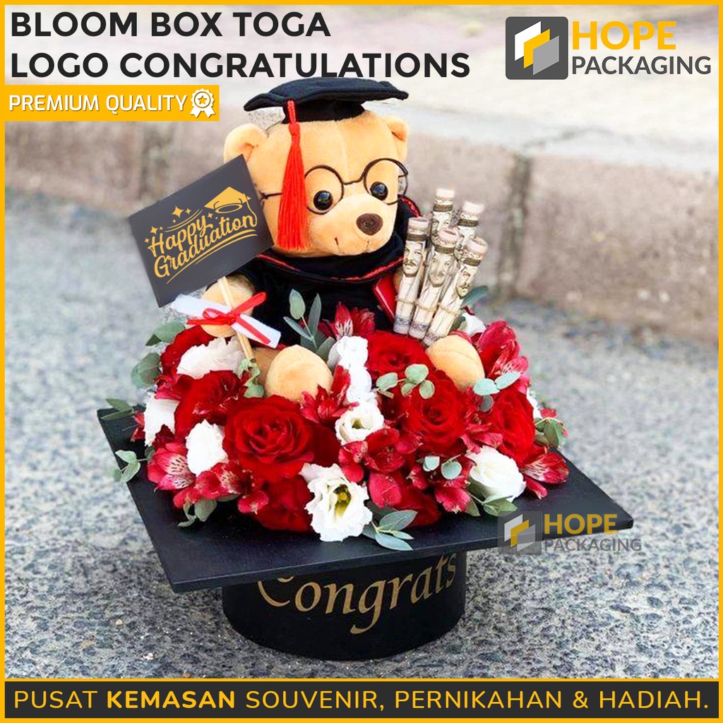 Bloom Box Toga Logo Kado Wisuda Kelulusan / Gift Box Custom Hampers 10 x 10 cm / 15 x 12 cm / 20 x 15 cm