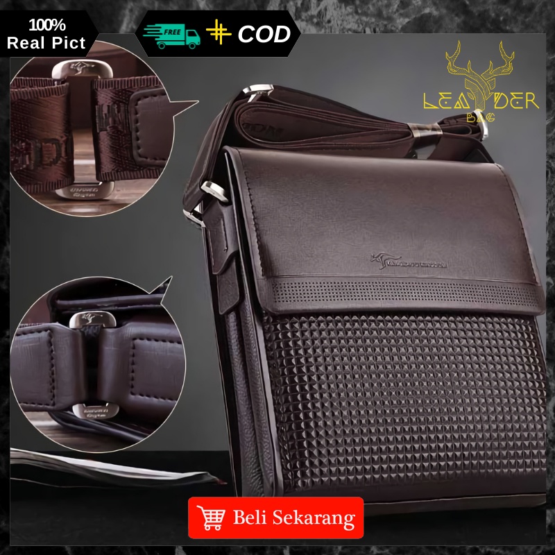 Tas Selempang Kulit Cowok Terbaru 2021 Original Kangaro Kingdom Premium Warna Coklat / Tas Bahu Pria