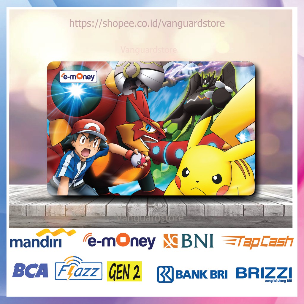 KARTU E MONEY E TOLL POKEMON PIKACHU DAN ASH KETCHUM POKEMON 1 EMONEY MANDIRI FLAZZ TAPCASH BRIZZI