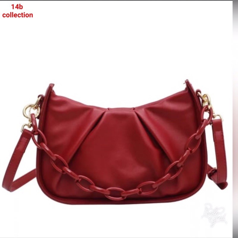 tas selempang wanita kulit tas kulit top handle rantai retro chain bags tas kondangan simple elegant