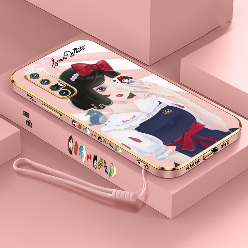 [Snow White] Soft Case For VIVO Y20i Y12S Y20S Y20 Y11 Y19 S1 PRO Y50 Y30 Y93 Y91C Y12 Y15 Y17 Y30i Luxury Cartoon Soft electroplate Lanyard cover couple