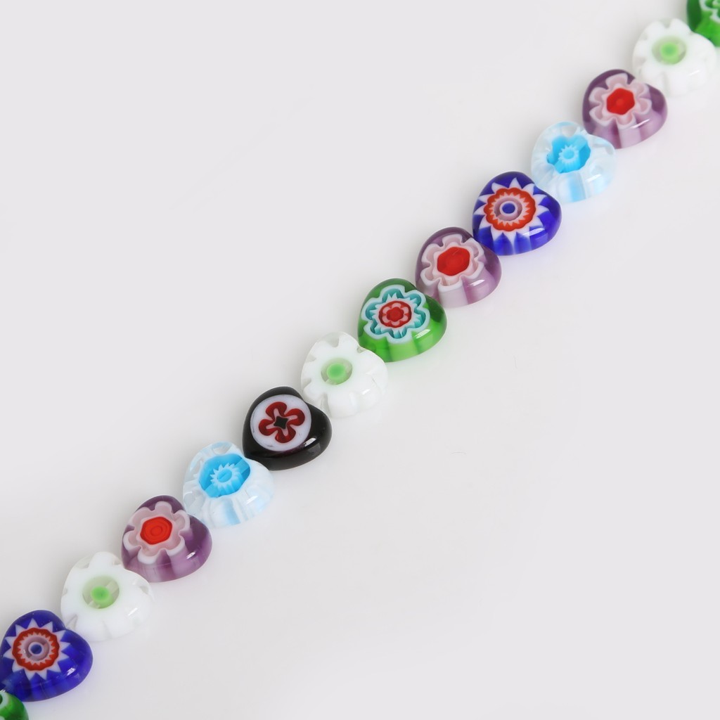 8/10mm Grosir Manik-Manik Kaca Cantik Lover Bentuk Hati Millefiori Bunga Lampwork Glass Beads