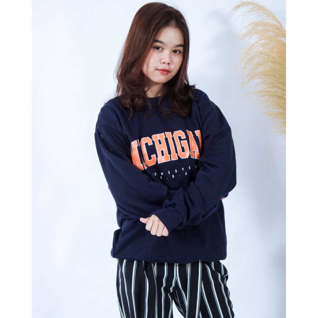 TokoMilkan - Sweater Crewneck Wanita &amp; pria MICHIGAN | Sweater CN Sweatshirt Fleece