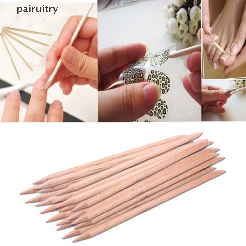 Prt 100Pcs Stik Kayu Oranye Pendorong Kutikula Untuk Manicure / Nail Art PRT