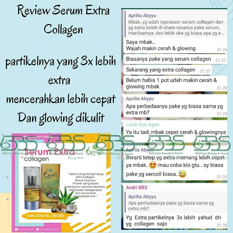 Serum Extra Collagen batrisyia/ serum glowing/ serum pencerah wajah pemutih wajah alami herbal bpom