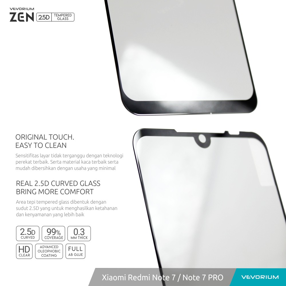 VEVORIUM ZEN 2.5D Xiaomi Redmi Note 7 Pro / Note 7 Full Cover Tempered Glass Anti Gores Kaca