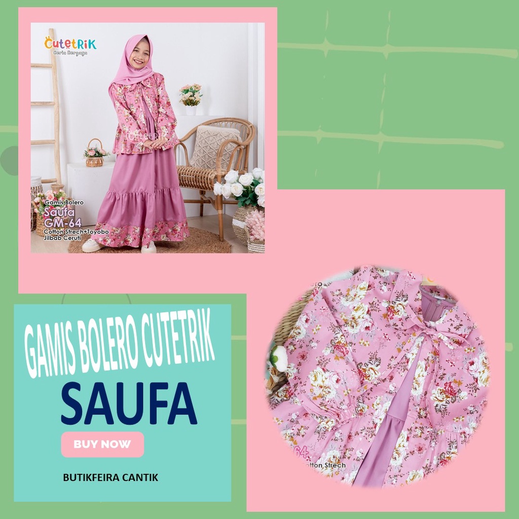 Gamis anak cutetrik model bolero cantik usia 5th -12 th - Saufa