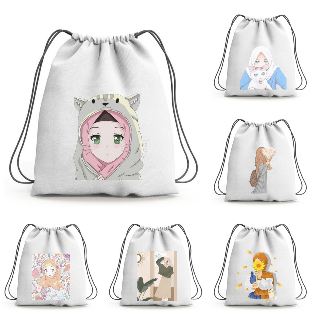 BISA CUSTOM SATUAN STRING BAG Islamic hijrah Quotes tas New stringbag hijab tas fashion aesthetic drawstring printing premium || kiiyoomii ||