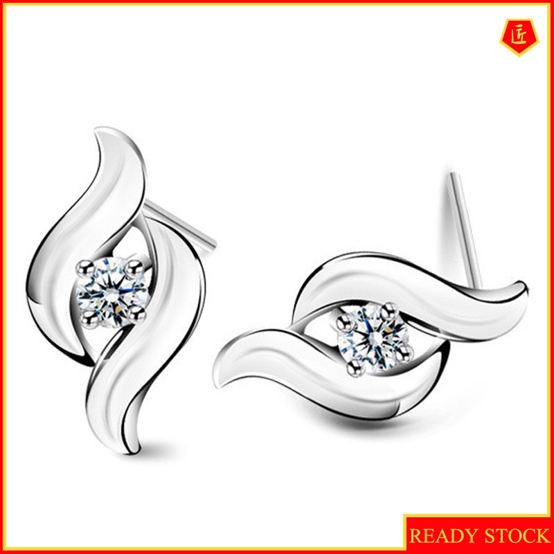 [Ready Stock]Fashion Graceful Silver Diamond Stud Earrings