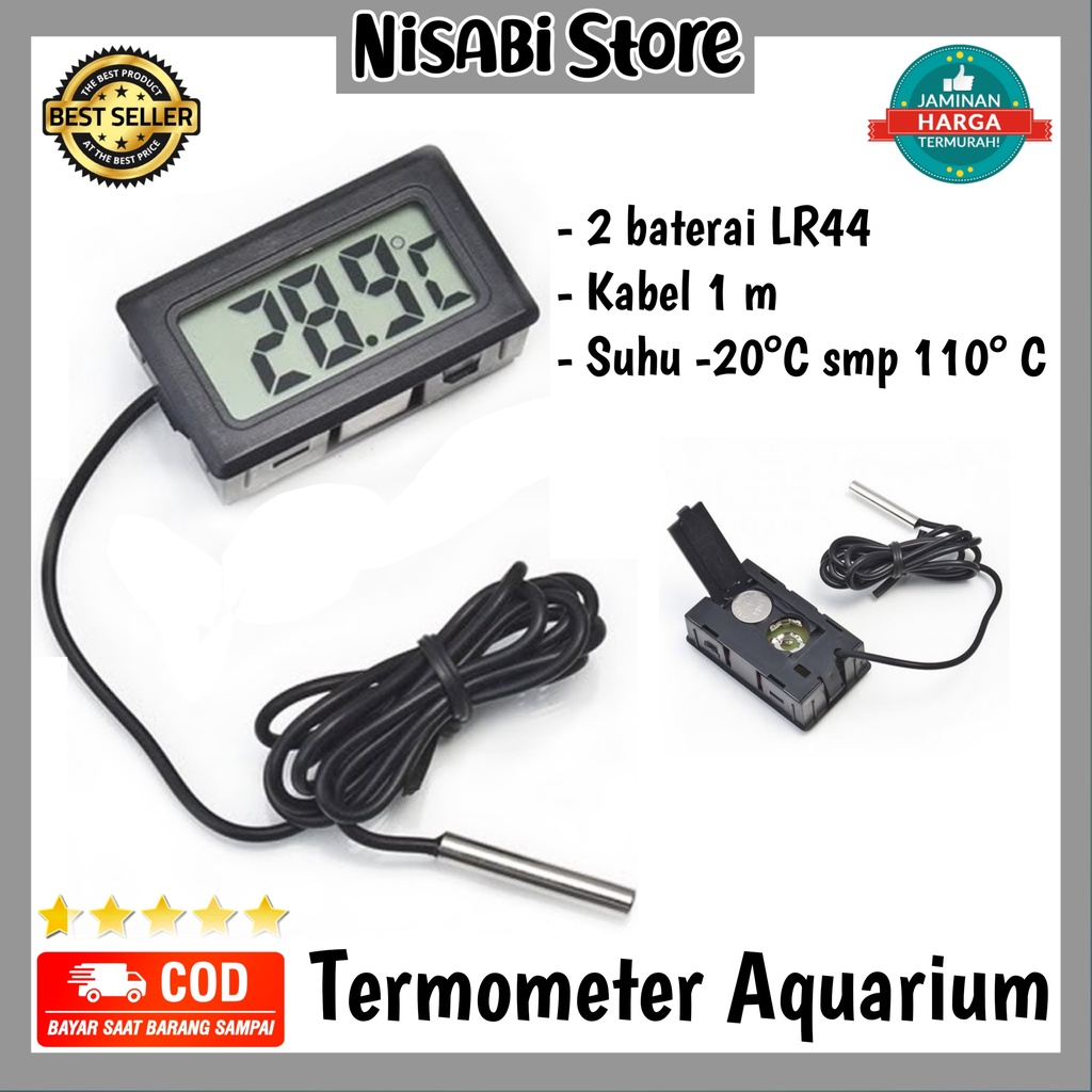 Effosola Pengukur Suhu Digital Termometer Aquarium Kabel 1 meter, Peralatan Aquarium, Perlengkapan A