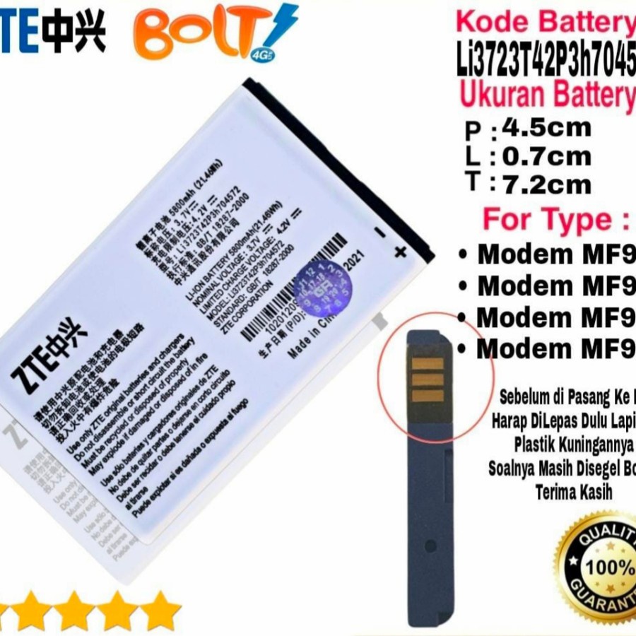 baterai betere baterry Modem Bolt Wifi Zte Mf90 Mf91 mah 5800  LI3723T42P3H704572