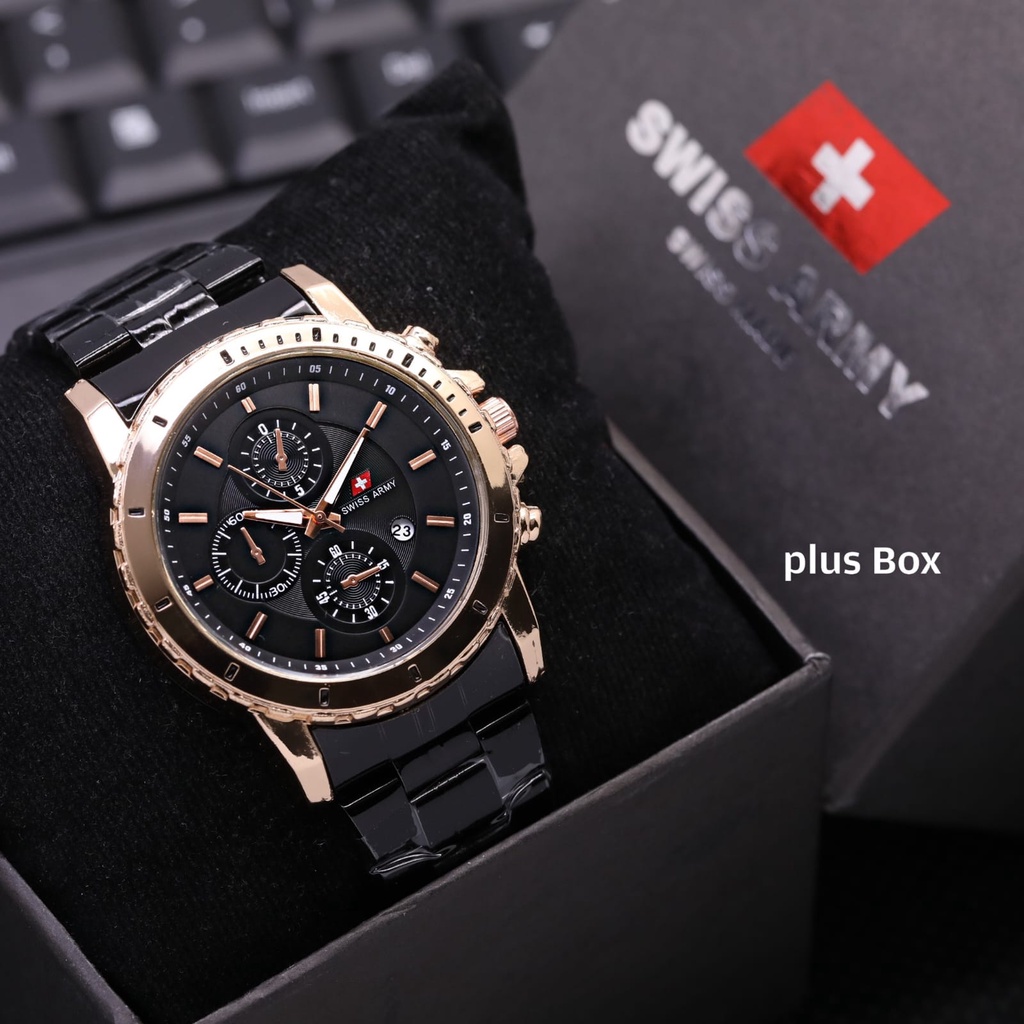 Jam Tangan Fashion Pria L4855S Tali Rantai Tanggal Aktif Chrono Variasi Free Box Exclusive &amp; Baterai