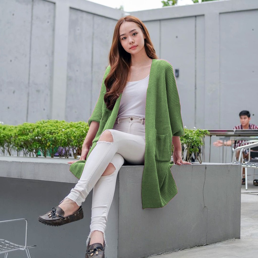LONG CARDIGAN RAJUT TEBAL OVERSIZED MAGRA-HIJAU MINT