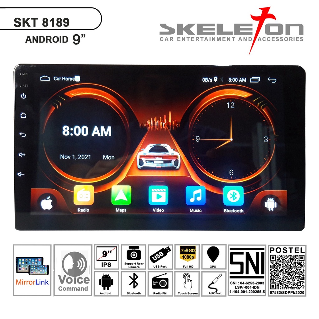 Voice Commad Head Unit Android 9 inch Skeleton 8189 1GB/32GB