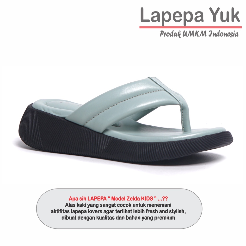 LAPEPA YUK - Sandal Platform Anak Perempuan Usia 2 sampai 10 Tahun ZELDA KIDS Sendal Anak cewek Wedges Wanita Empuk Model Jepit Japit Warna MINT  Hijau Sage Green Lucu Cantik cewe Slop Usia Umur 3 4 5 6 7 8 9 thn Tahun Premium Original Mall Official Store