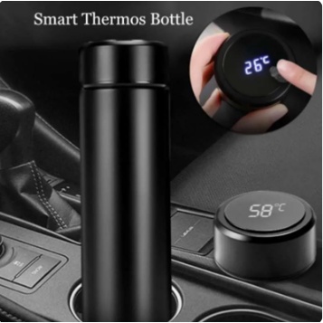 H222 [HITAM] Termos Air Panas LED Temperatur Suhu Botol Vacuum Tumbler / Termometer LED Digital Doff Karet