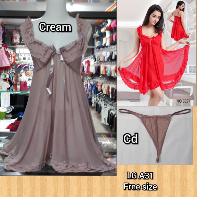 Lingery LG A31 warna maroon,cream,hitam-Cream