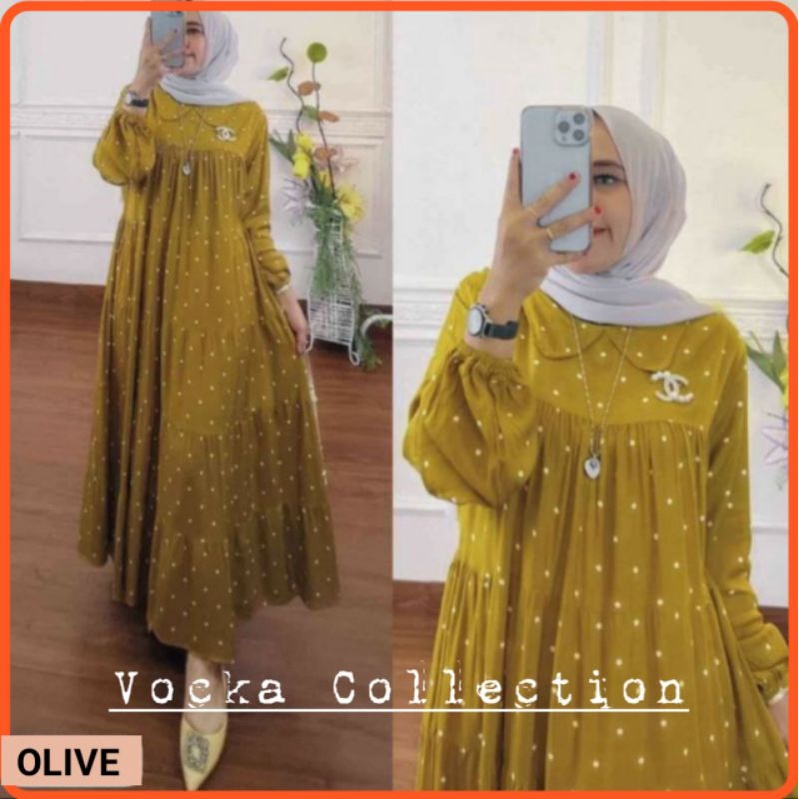 [COD] Gamis Dress Marsya Polkadot Bahan Rayon Tebal Terlaris