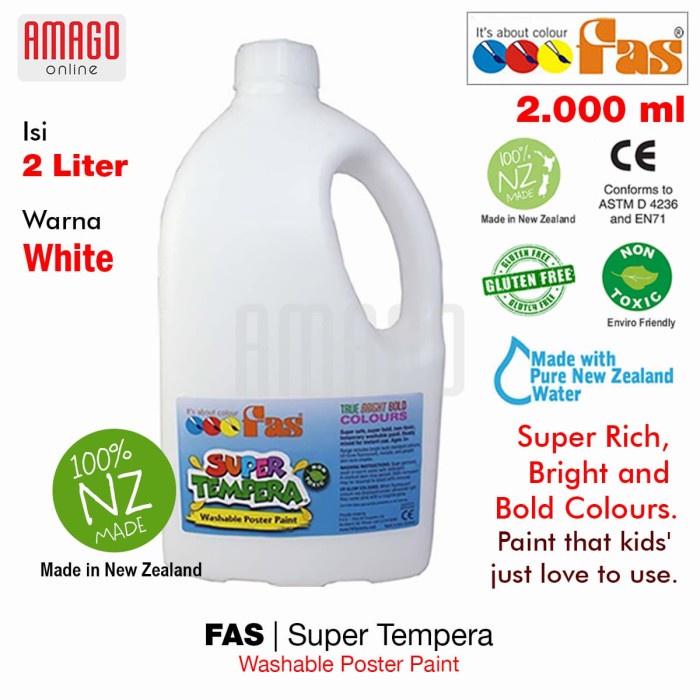 FAS - SUPER TEMPERA WASHABLE POSTER PAINT - 2 LITERS - WHITE - 001