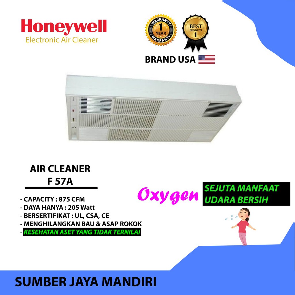 Honeywell F57A Pembersih Udara Elektronik dengan Dua Sel Komersial dan Prefilter