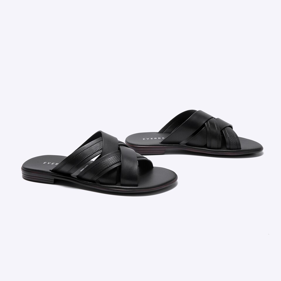 SANDAL SLIDE EVERBEST PRIA ORIGINAL SENDAL CASUAL KULIT ASLI BRANDED HITAM EM36