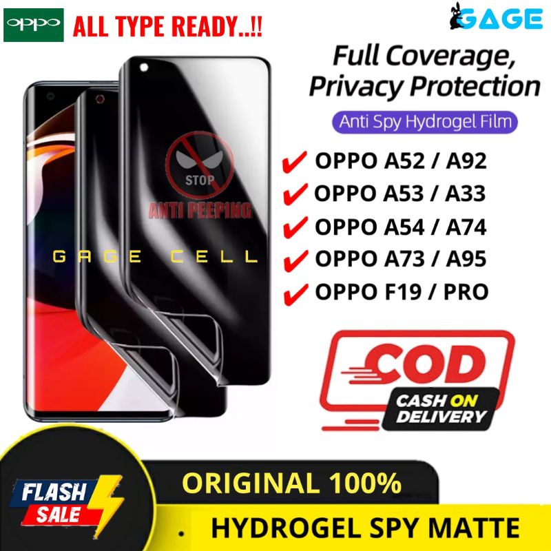 HYDROGEL ANTI GORES SPY MATTE OPPO A52 A92 A53 A33 A54 A74 A73 A95 F19 PRO FULL LAYAR COVER SCREEN