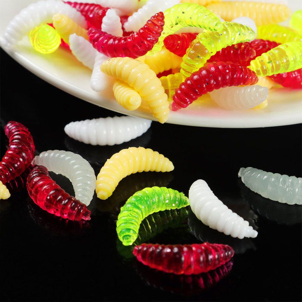 TOP 100pcs Worm Maggot Simulasi Lembut Jig Kepala Bau Cacing Umpan Maggot Gru