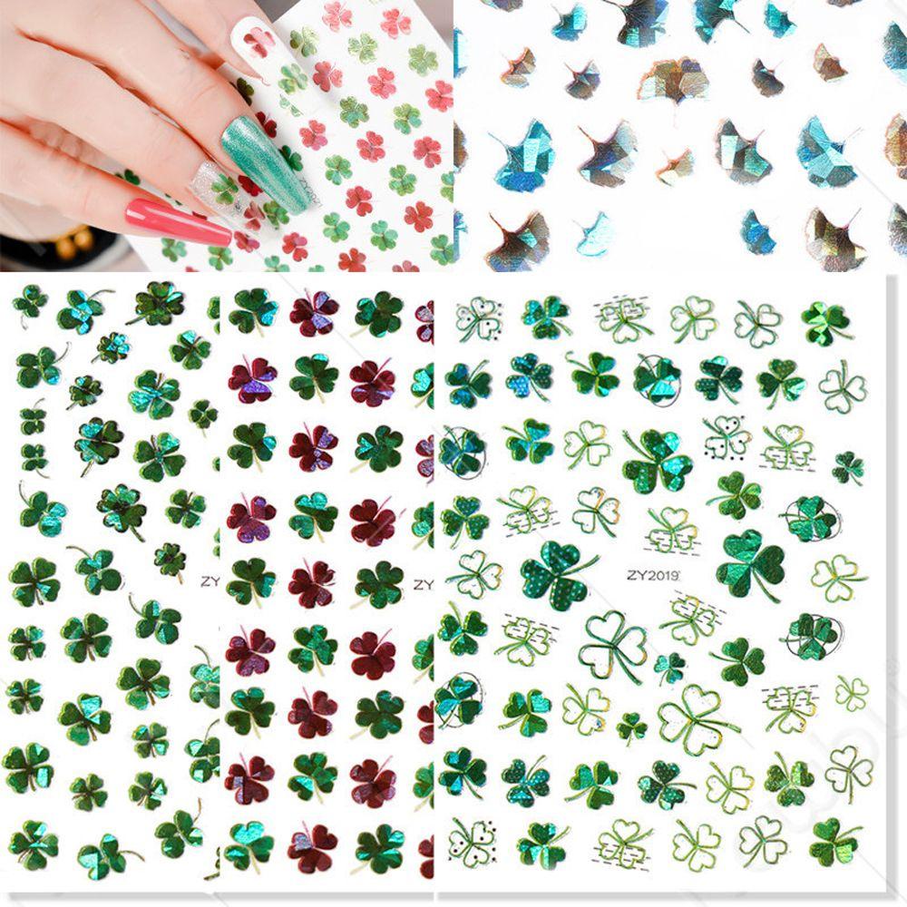 MXBEAUTY Clover Nail Art Stiker Musim Semi Musim Panas Hijau Wanita Shamrock Manicure Bunga Rumput Nail Tip Sliders