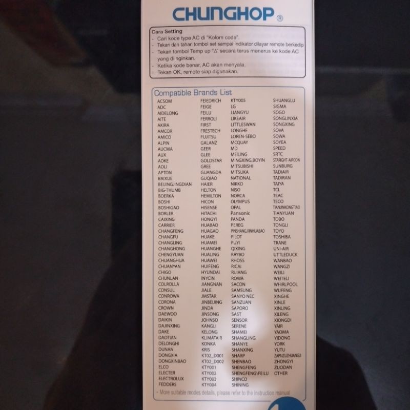 REMOTE AC MULTI CHUNGHOP UNIVERSAL