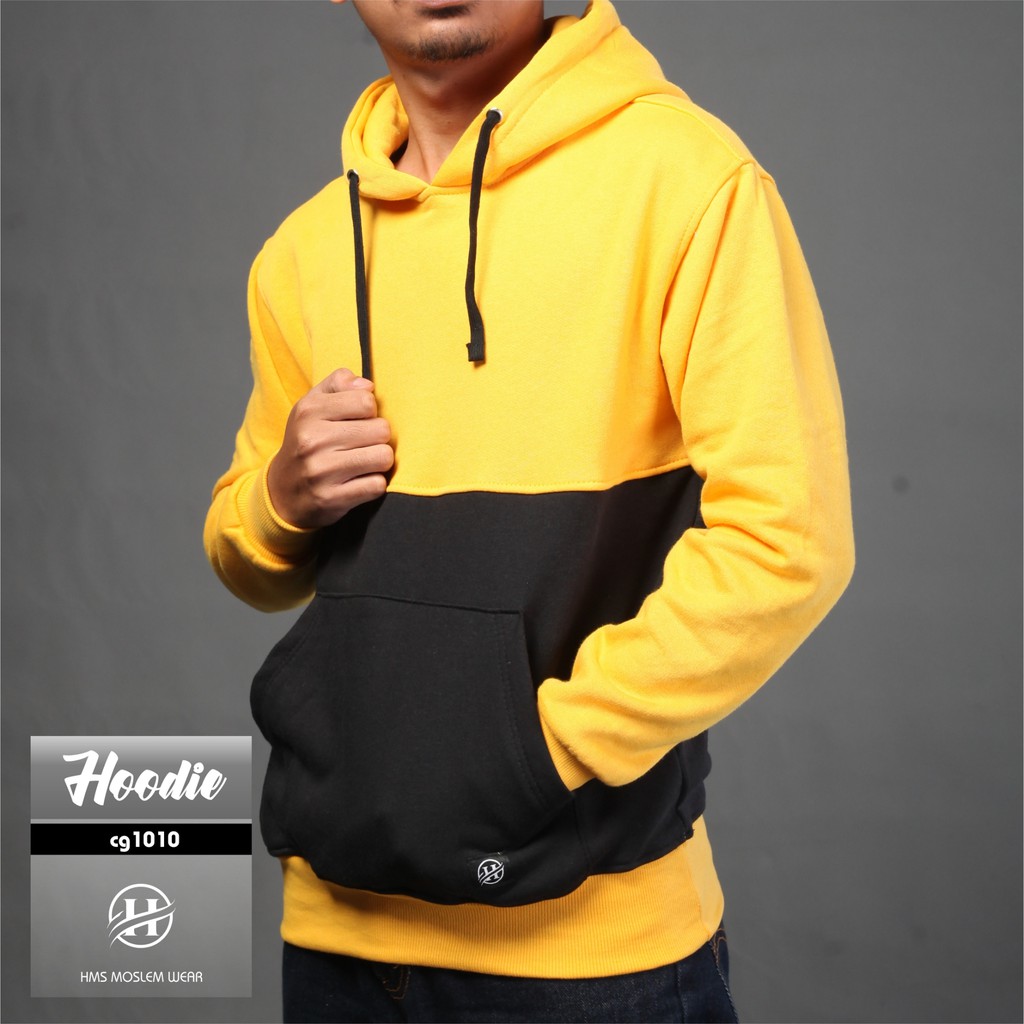 sweater hoodie cowok cewek motif distro HMS sweatshirt hoodie warna Kuning dan hitam kode art CG1010