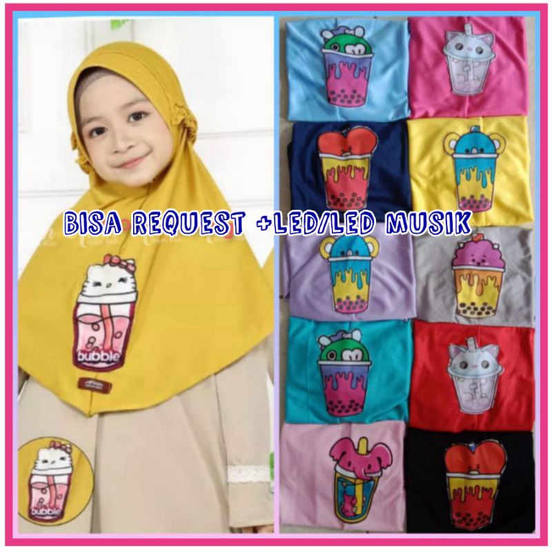 Jilbab anak BOBA LED musik  3-7 tahun PET ANTEM / HIJAB BOBA ANAK