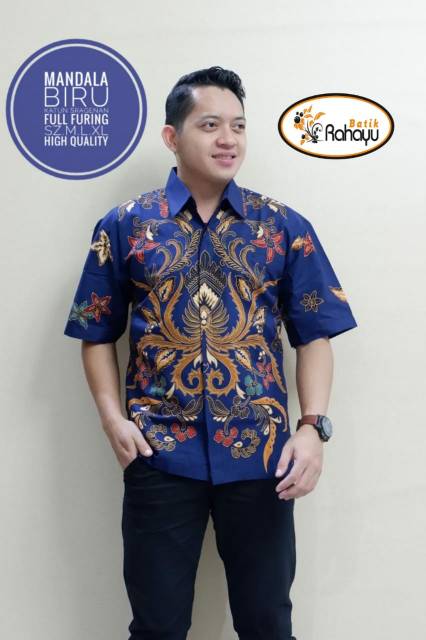 Kemeja Batik Pria Lengan Panjang/Pendek MANDALA Warna Biru