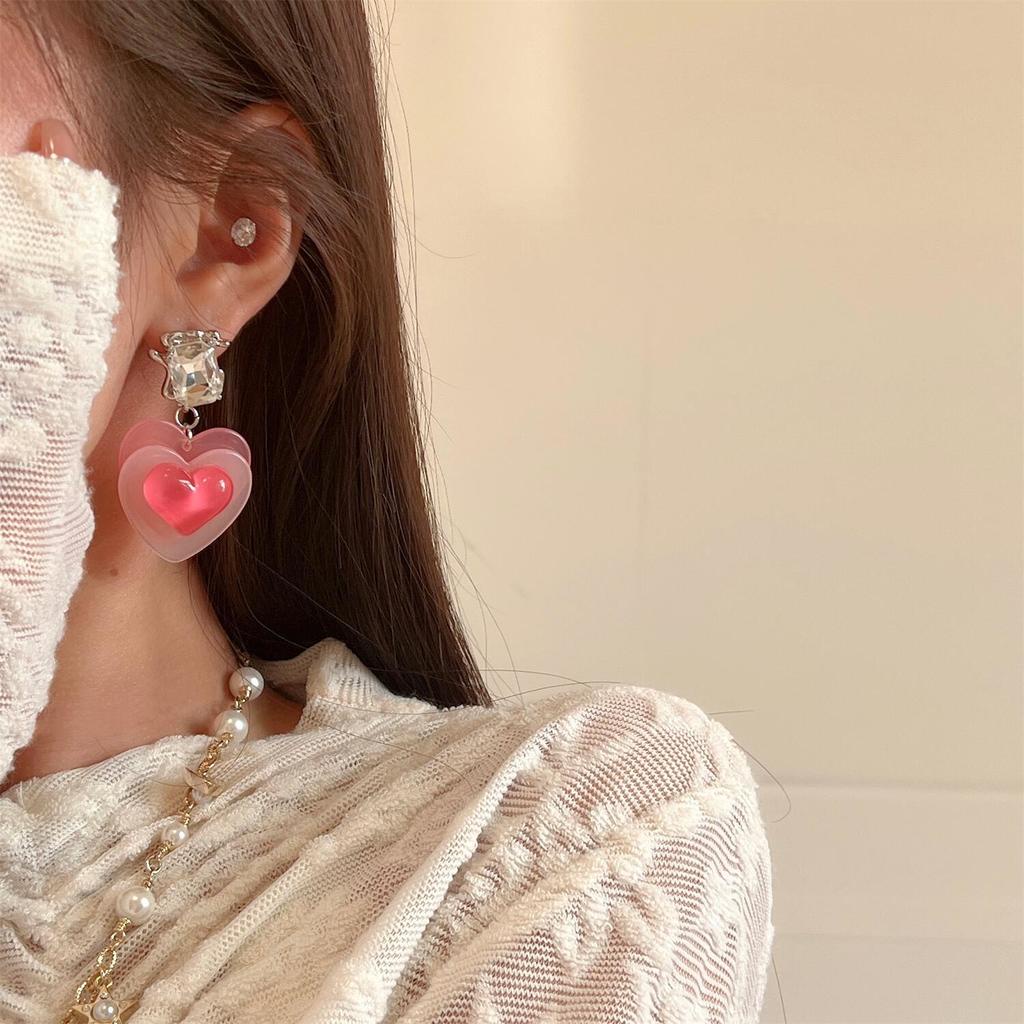 Anting Tusuk Motif Hati Warna Pink Peach Untuk Wanita