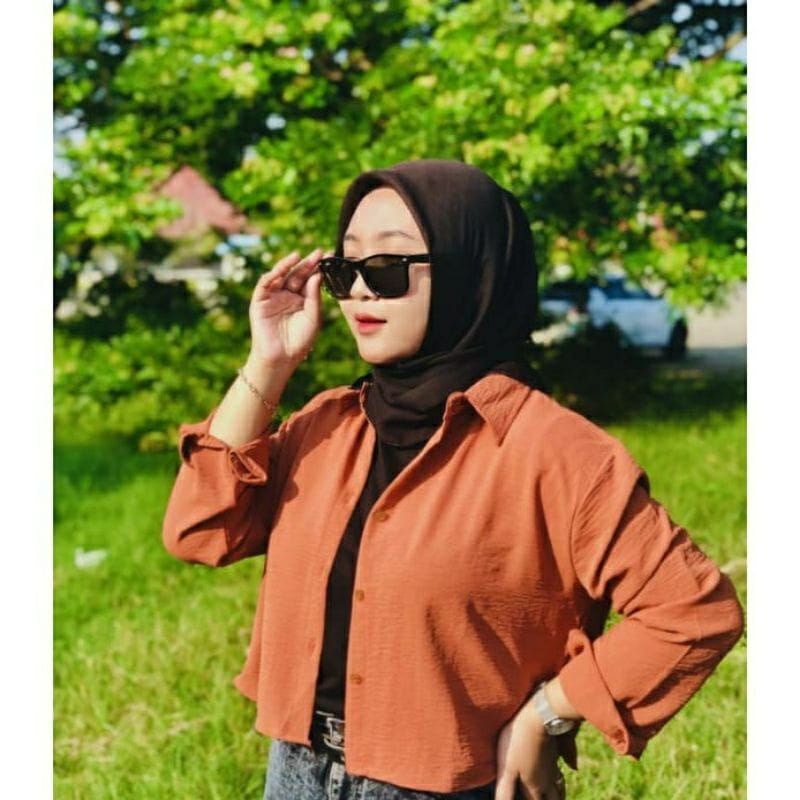 kemeja crop wanita//baju wanita rayon cringkel//kemeja crop