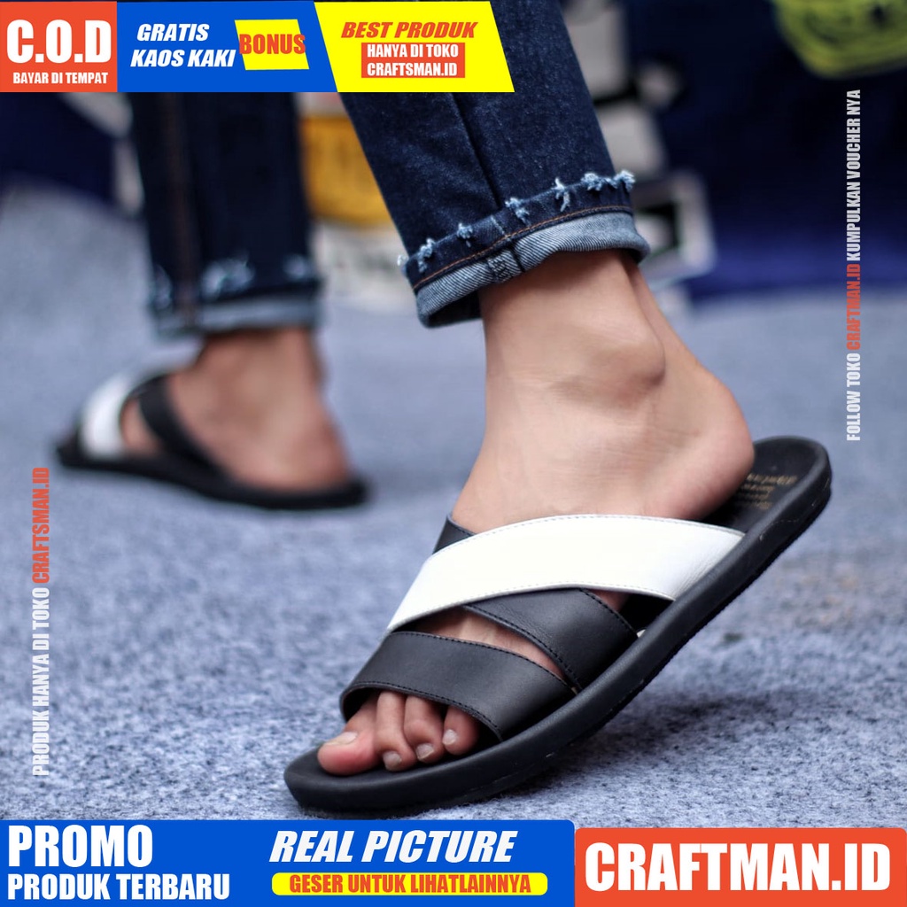 CRAFTS x POLET SANDAL KULIT PRIA BLACK BROWN SENDAL KASUAL PRIA