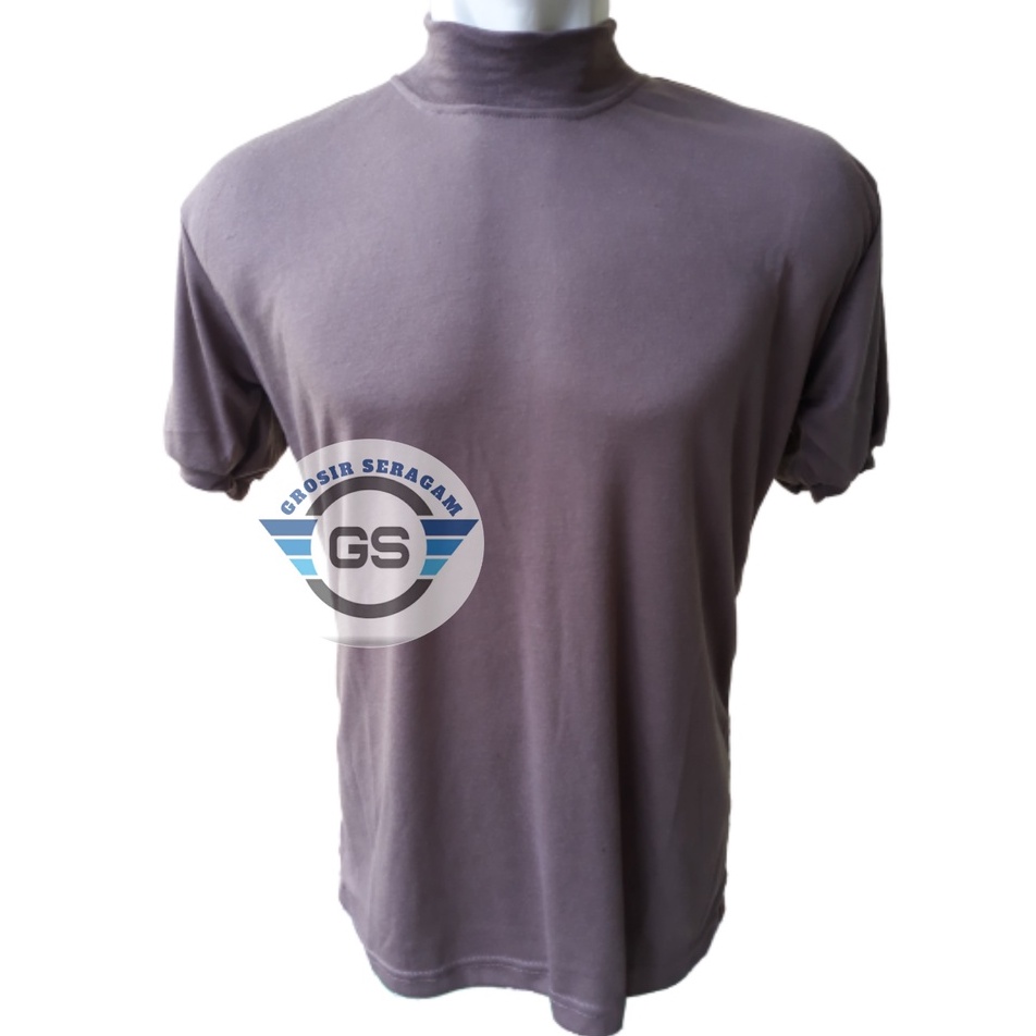 Kaos Pendek COKLAT POLISI Polos Kerah Tinggi Kaos Satpam Leher Tinggi