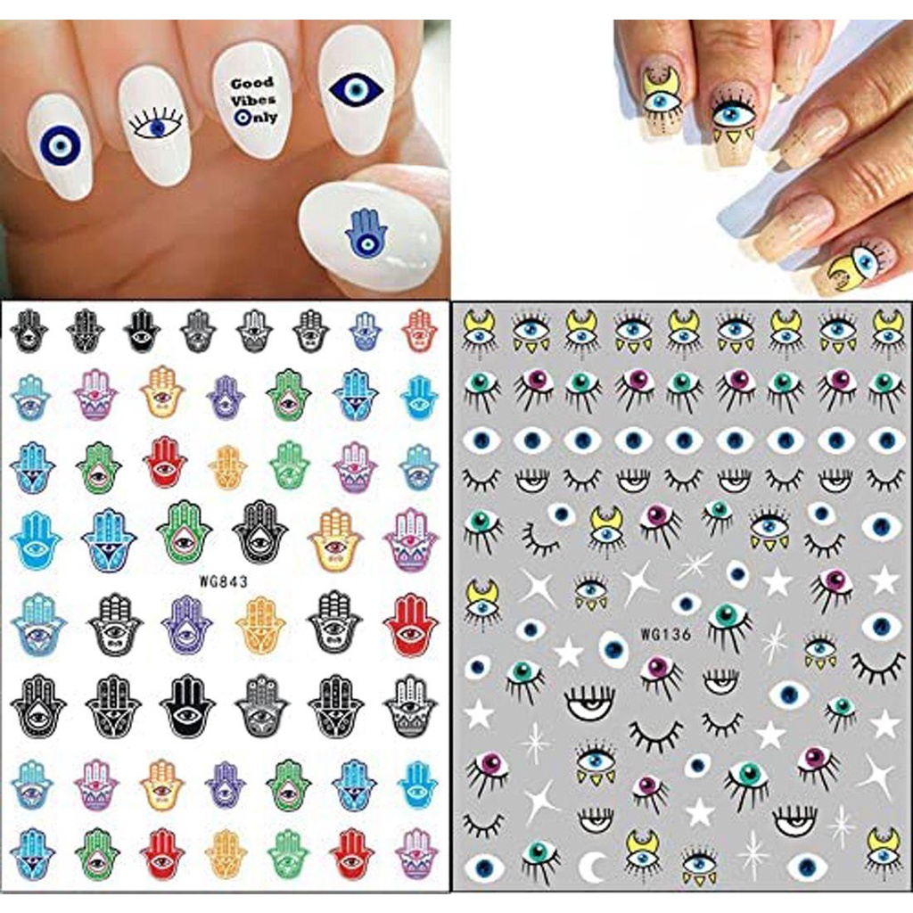 Rebuy Stiker Kuku Motif Mata Ular / Geometri 3D Untuk Dekorasi Nail Art / Manicure DIY