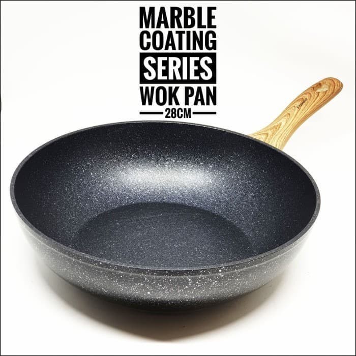 Wajan Wok Pan Anti Lengket YOSHIKAWA Marble Ceramic Wok 30CM