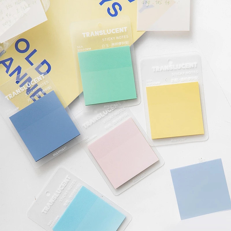 50 Lembar Sticky Note Transparan Tahan Air Warna-Warni Untuk Pelajar / Kantor