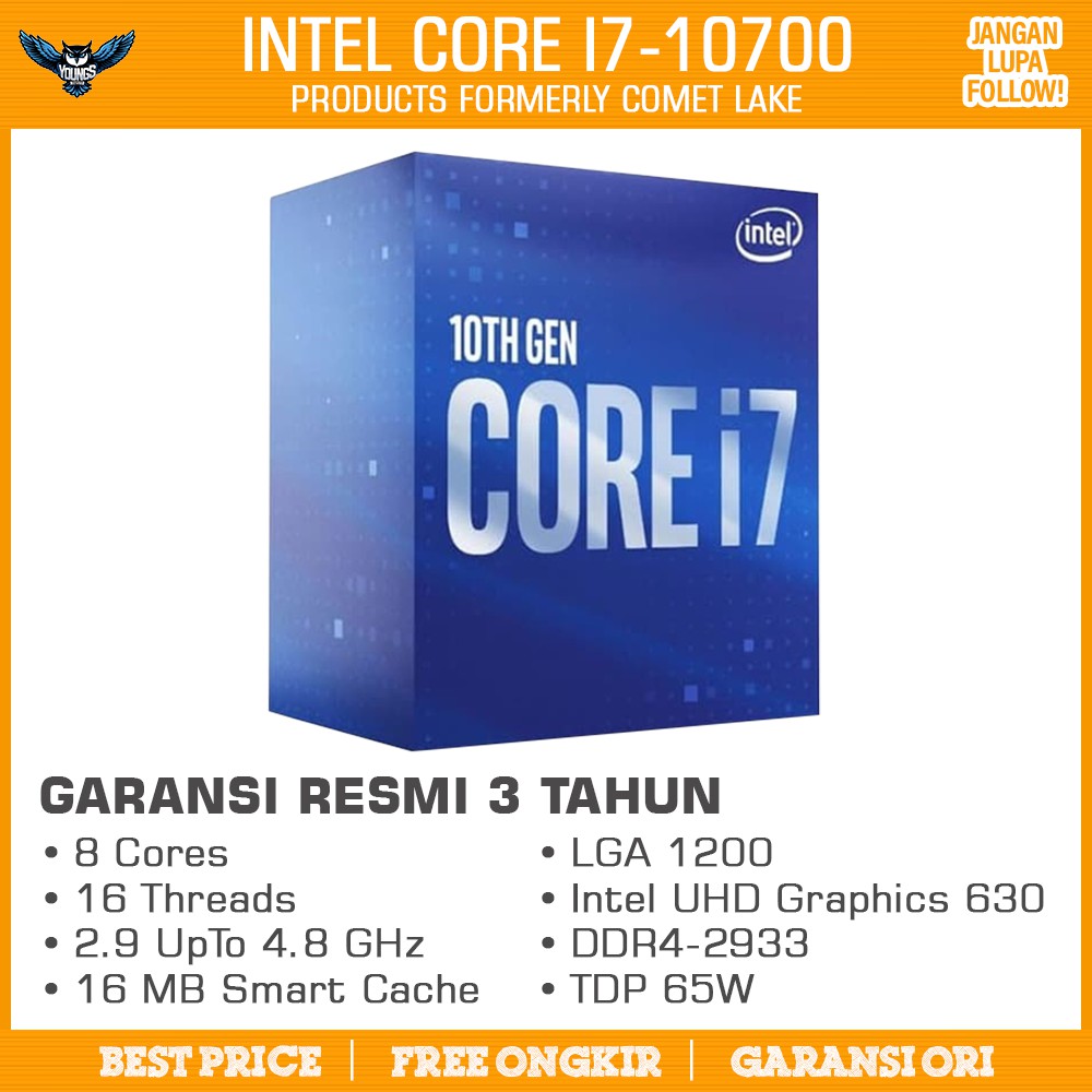 PROCESSOR INTEL CORE I7 10700 2.9GHz Upto 4.8GHz LGA 1200 BOX RESMI