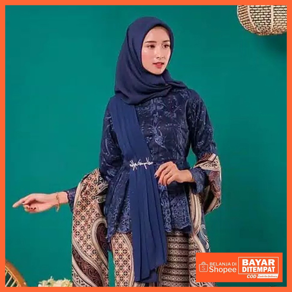 Kebaya Brukat Kebaya Kurung Brukat Kebaya Tunik Brukat Kebaya Modern Kebaya Wisuda Termurah Atasan Kebaya Murah-Prilly Navy