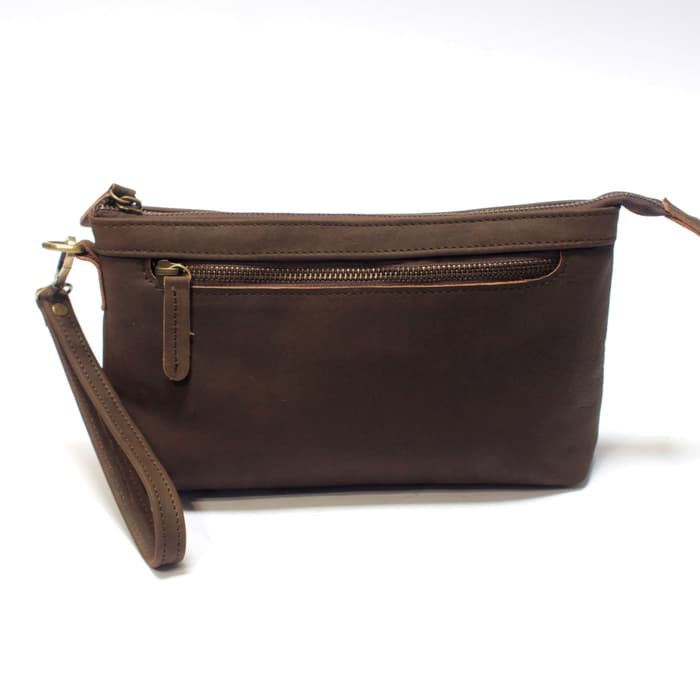 clutch pria wanita kulit asli pouch hand bag tas tangan coklat PHPC635