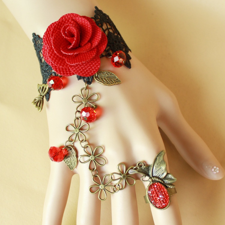 Women Flowers Bracelet Set Ring 8512