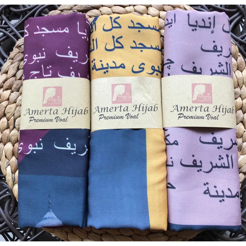 hijab segiempat voal motif koran arab premium / segiempat koran arab lasercut premium sz 115 x 115cm-1