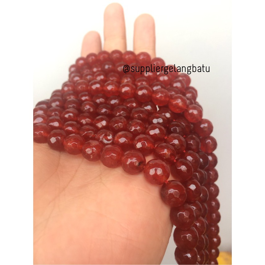 batu beads CUTTING 10mm red garnet merah kilap tembus cahaya senter aksesoris fashion craft import