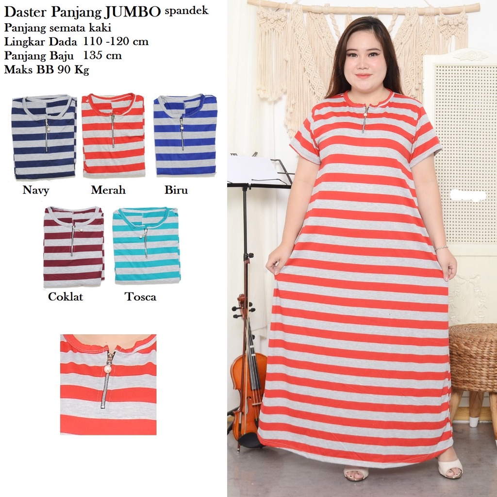 Daster Panjang Salur Besar Jumbo ( Real Pick ) Dress Panjang Salur / Gamis Panjang Salur Fit XL to X