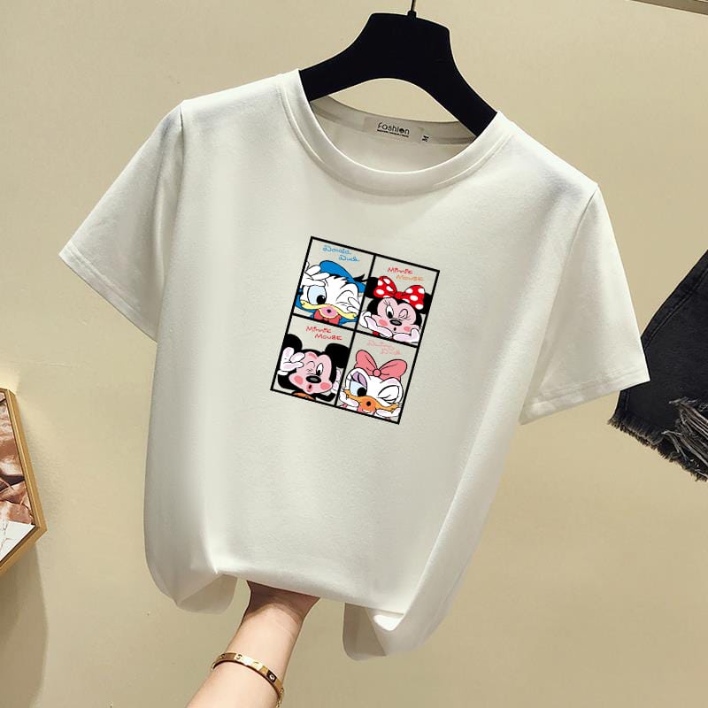 [littlecrab] Kaos Oversize Mickey Family Cute T-shirt Colorful Berkualitas Kaos Tumblr Korean Style