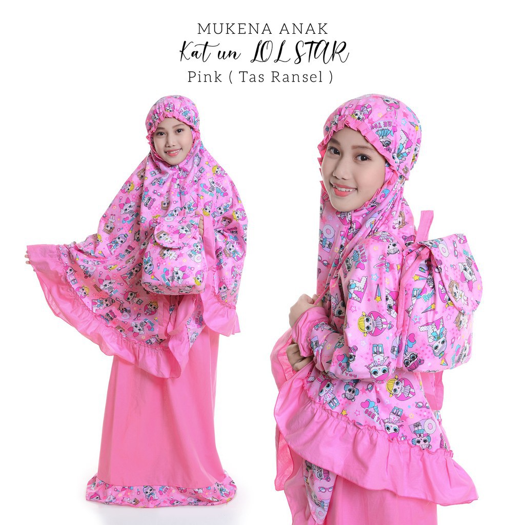 mukena anak umur 10 tahun MUKENA LOL STAR PINK (TAS RANSEL) PREMIUM